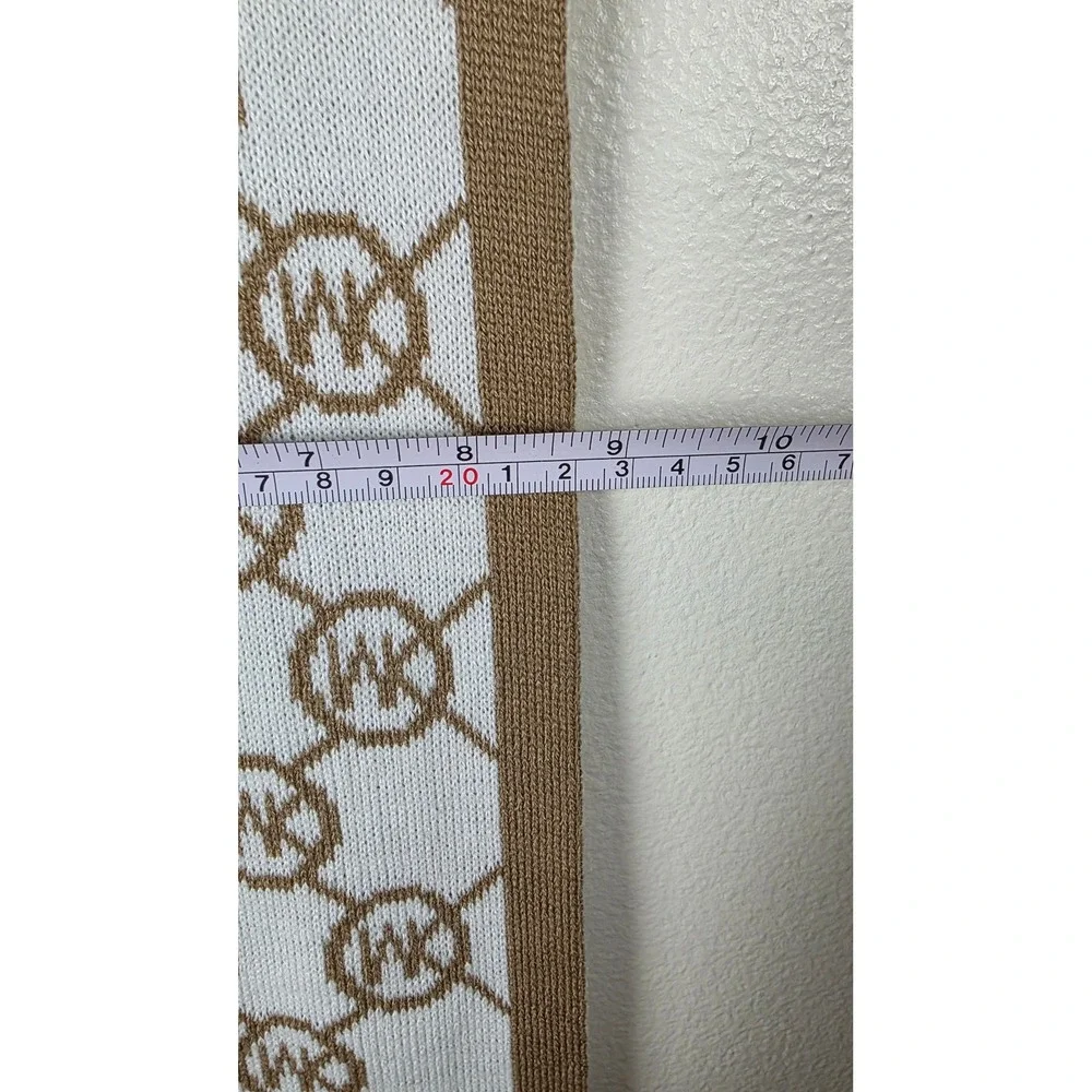 Michael Kors Knit Scarf Camel Cream Reversible MK Logo Monogram 62